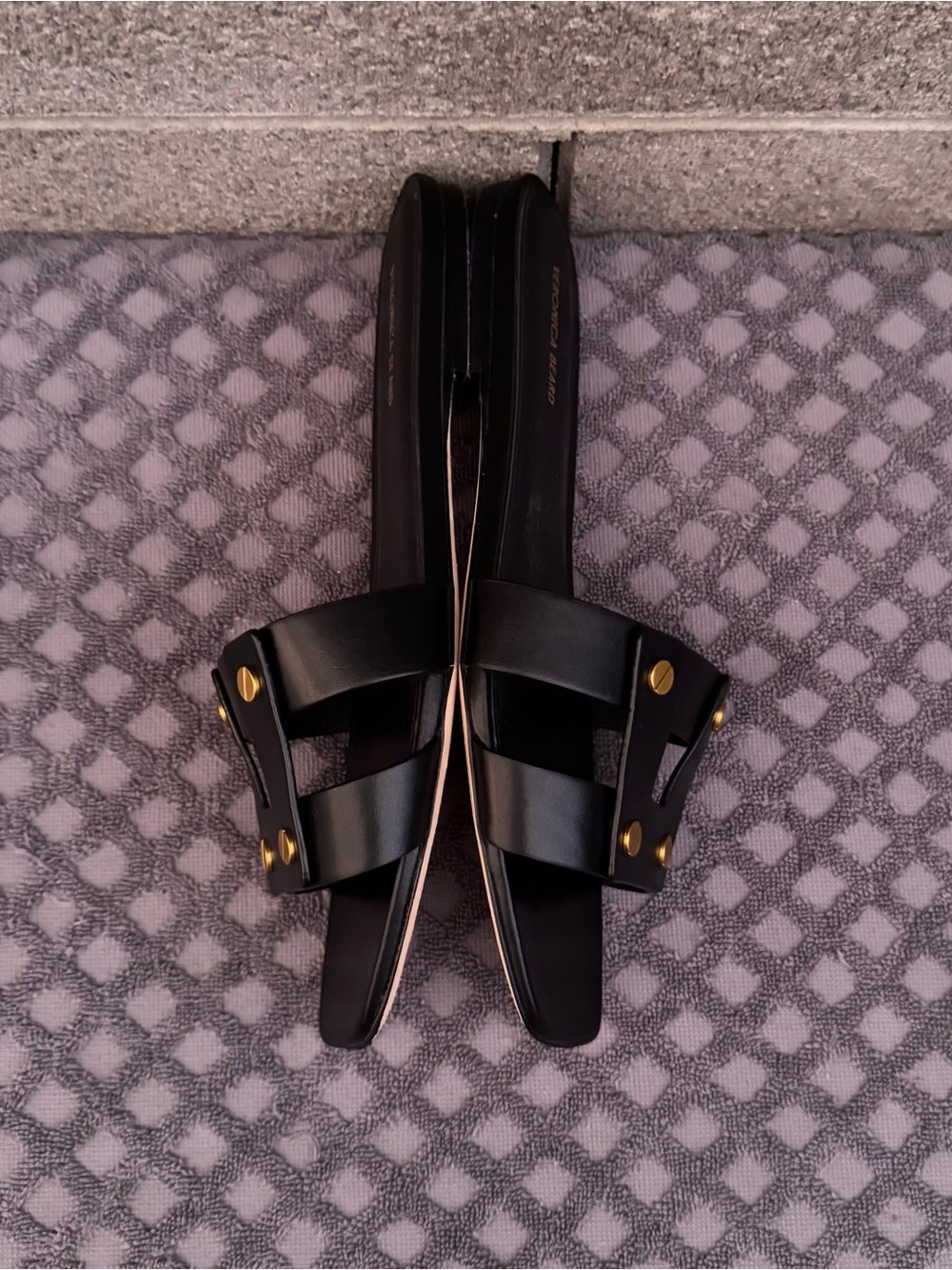 Veronica Beard Via Black Leather Slide Sandals Gold Studs Size 9.5 - Picture 5 of 7